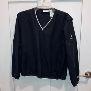 Petite black with white trim over shirt. LizGolf.